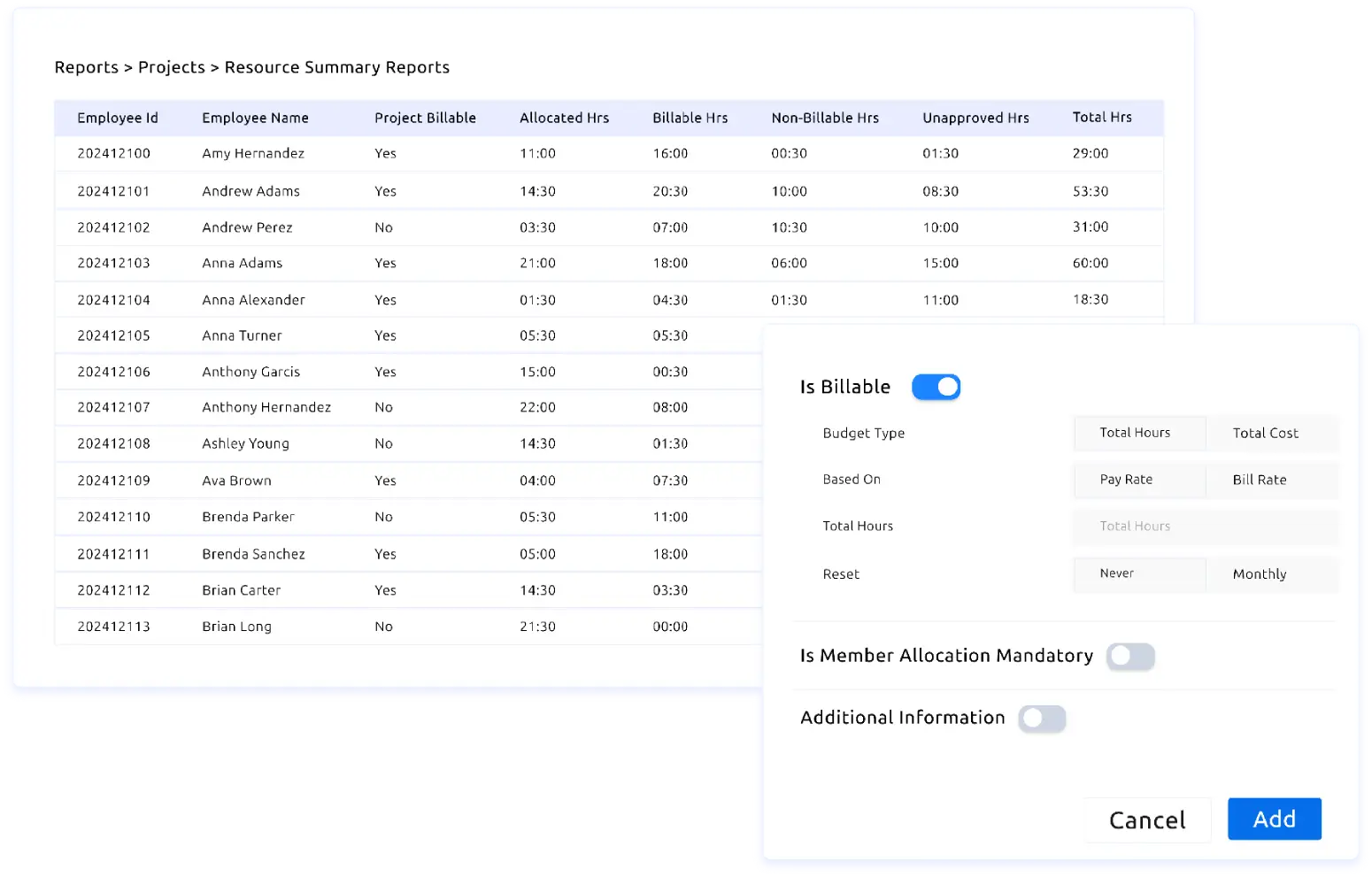 billable & non-billable tracking dashboard